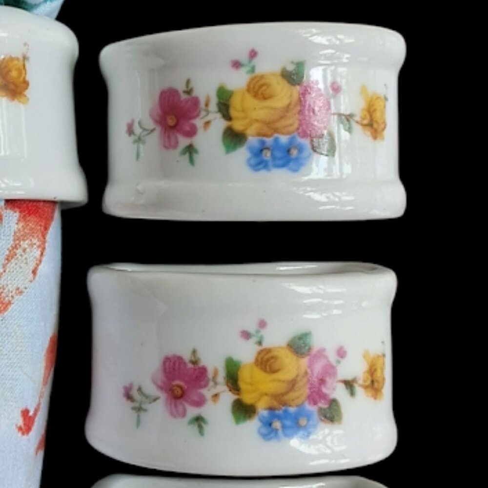 Napkin Rings Holders Vintage Porcelain Floral Set Of 4 - Picture 6 of 7